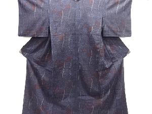 よろけ縞に華紋織出し手織り真綿小千谷紬単衣着物